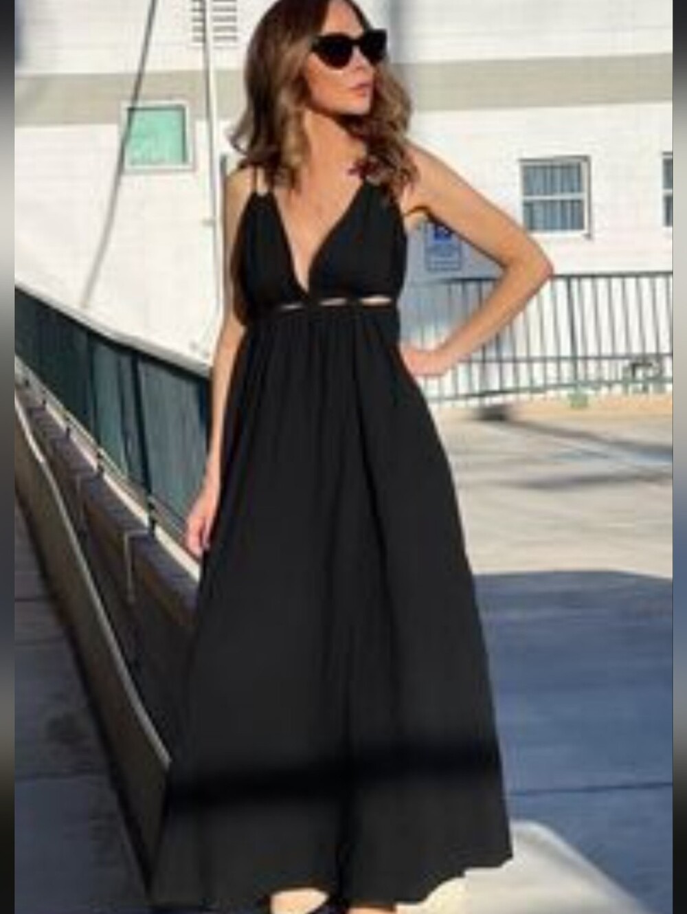 Love Riche Black V-Neck Maxi Dress with Cutout Waist